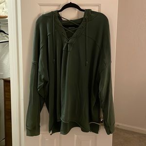 American Eagle, Large, green, hooded, crisscross drawstring front sweater
